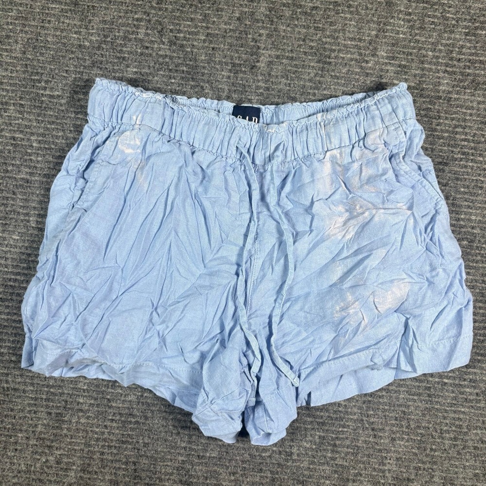 GAP Linen Blend Shorts Womens XS Blue Good Elastic Waist Drawstring Casual